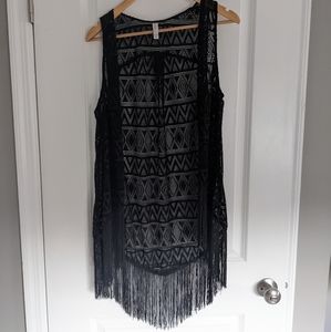 Xhilaration Black Woven Vest with Fringe
